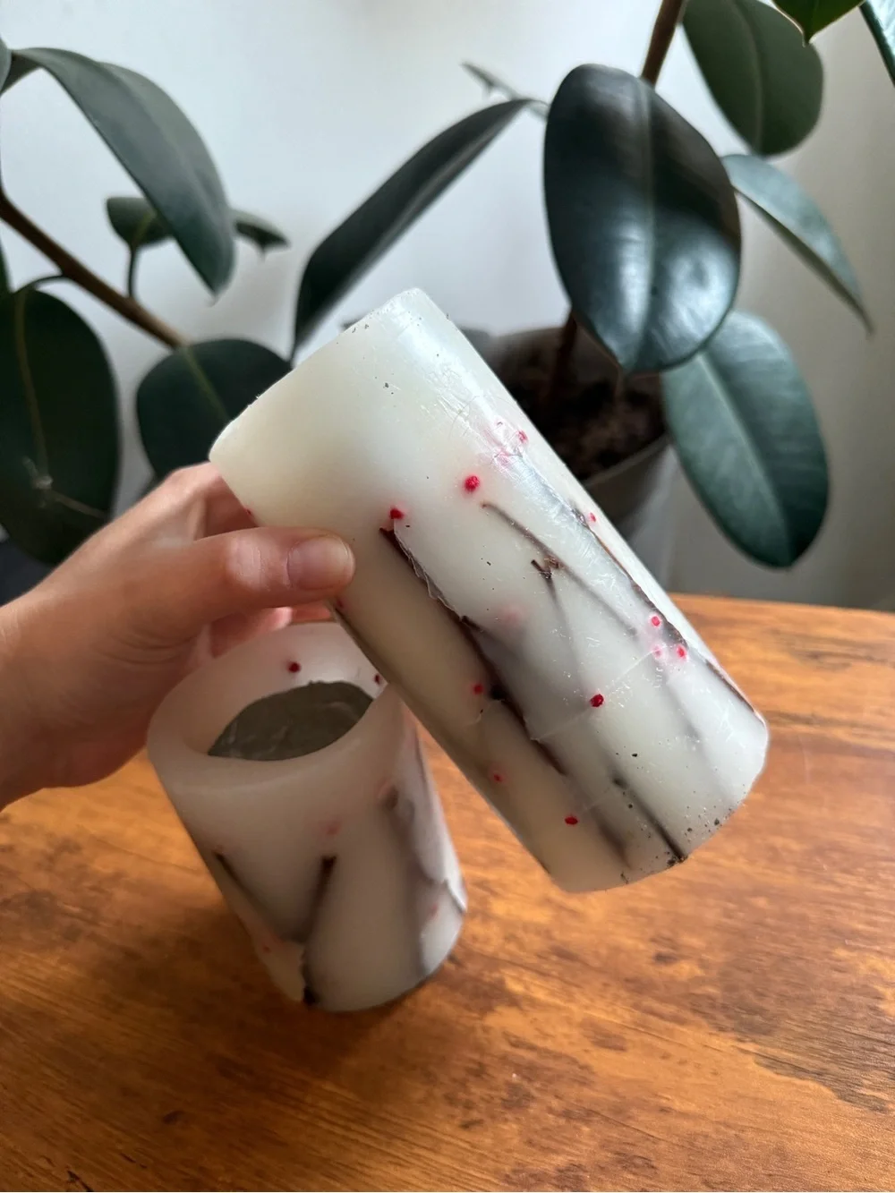 Cream Berry Pillar Candle Holiday used - Decorative Home Accent